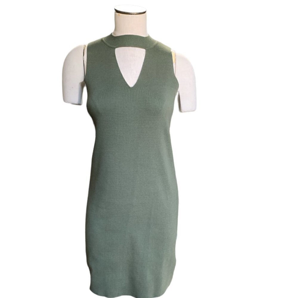 The Impeccable Pig Sleeveless Knit Dress Cut-Out V-Neck‎ Sz M Green 70A